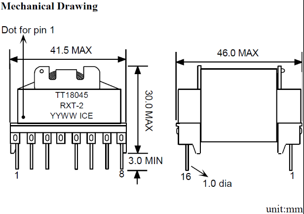Mechanical drawing Flyback transformer
