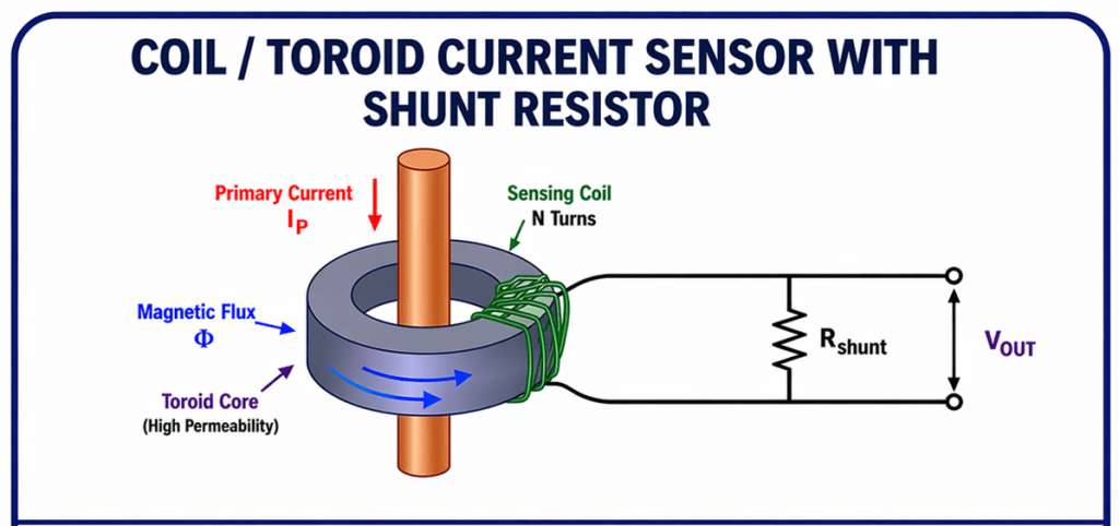 Current sensor based on a coil / toroid and current loop
